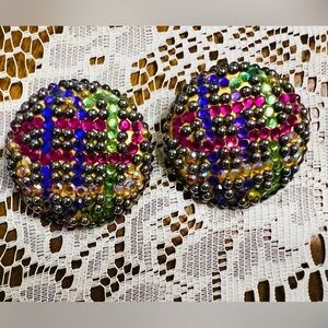 Richard Kerr multi color vintage jumbo large clip on earrings